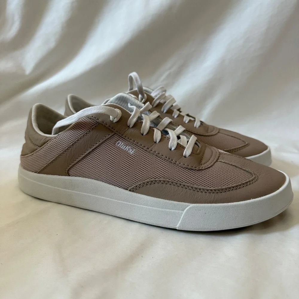 OluKai Ha'upu Hulu Tan Leather Mesh Sneakers Womens 9 20525-5BKT